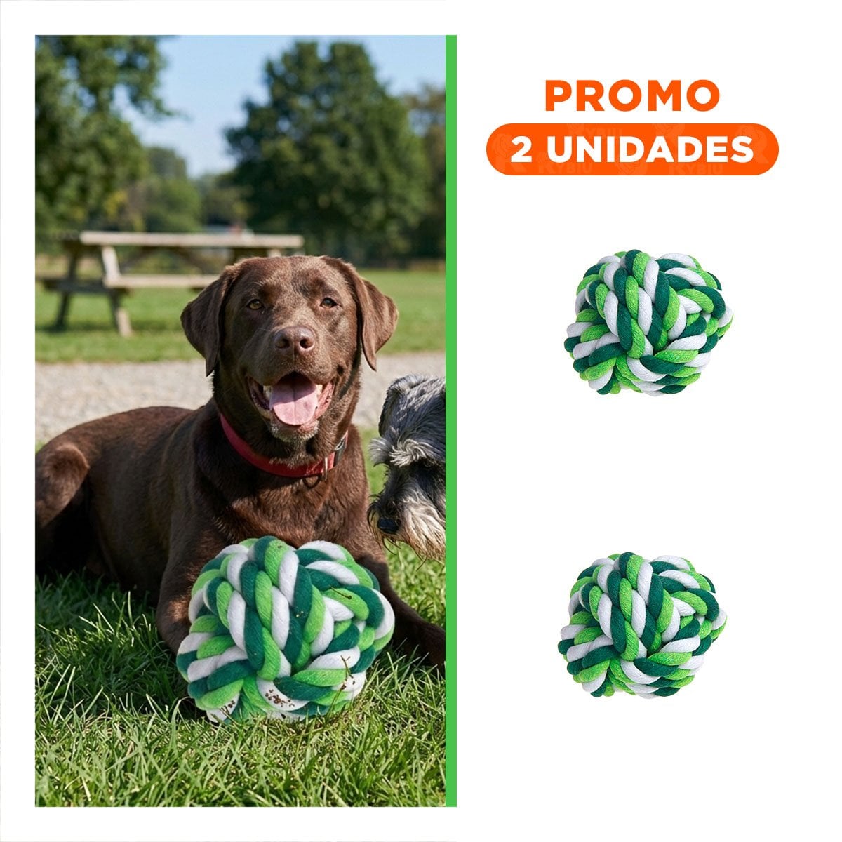 PACK2 BOLA DE SOGA TRENZADA QUE ESTIMULA ACTIVIDAD Y DIVERSION VERDE - 1