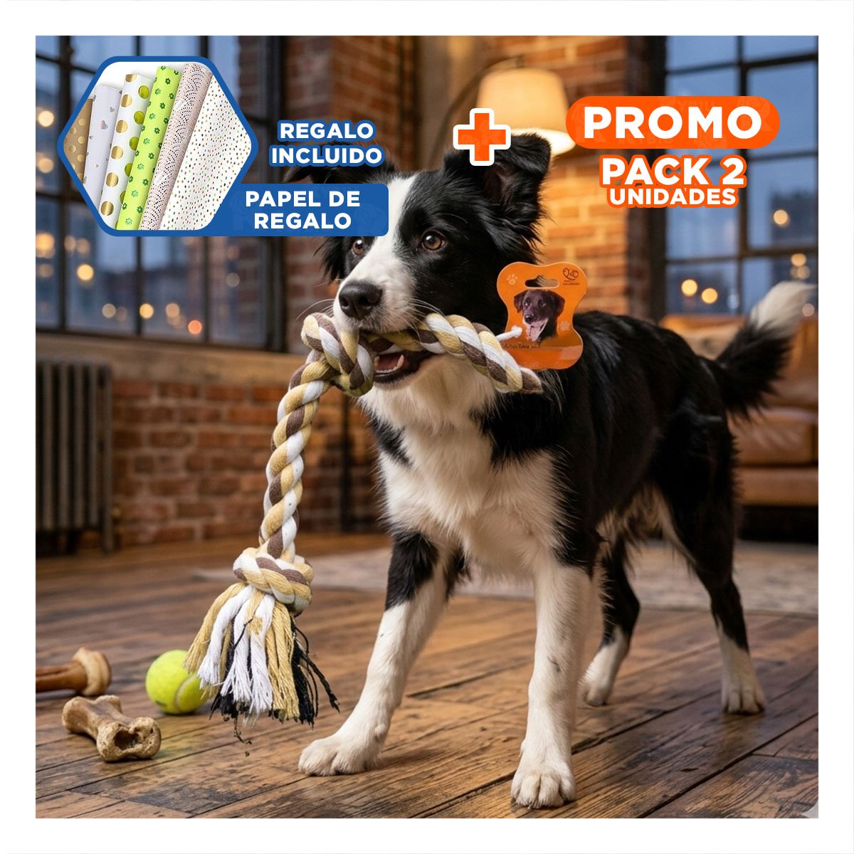 PACK2 CINTA INTERACTIVA QUE MANTIENE ACTIVOS Y FELICES A LOS PERROS MARRON Y+PAPEL REGALO - 1
