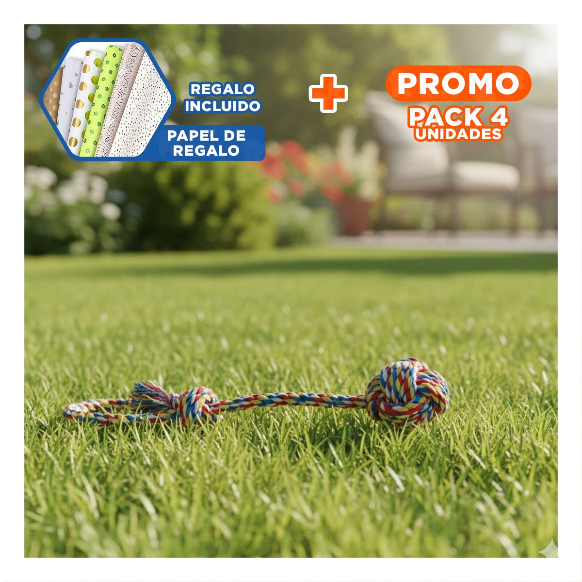 PACK4 ARTICULO DE ENTRETENIMIENTO CANINO COMPACTO PARA RUTINA DIARIA MULTICOLOR Y+PAPEL REGALO - 1