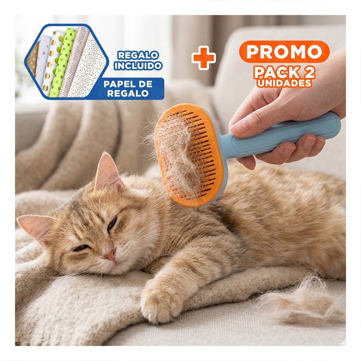 PACK2 INSTRUMENTO COMPACTO QUE FACILITA QUITAR PELUSA CELESTE NARANJA Y+PAPEL REGALO - 1