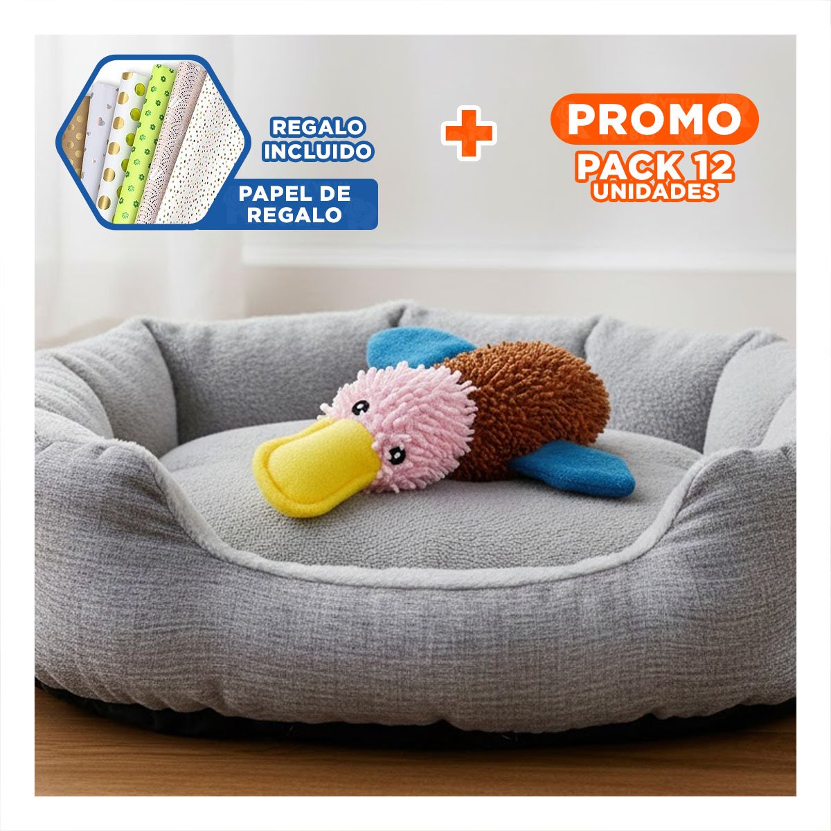 PACK12 PELUDITO PATO CON TELA SUAVE PARA MASCOTAS MARRON ROSADO Y+PAPEL REGALO - 1