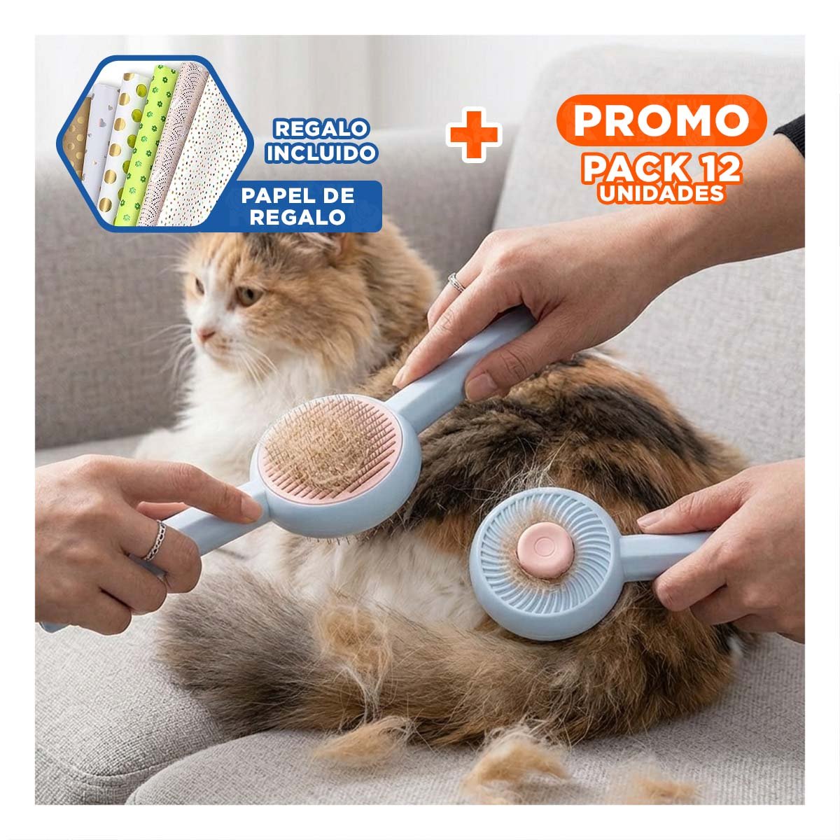 PACK12 ARTICULO PARA MASAJE Y LIMPIEZA DE PELO DE GATOS Y PERROS CELESTE Y+PAPEL REGALO - 1