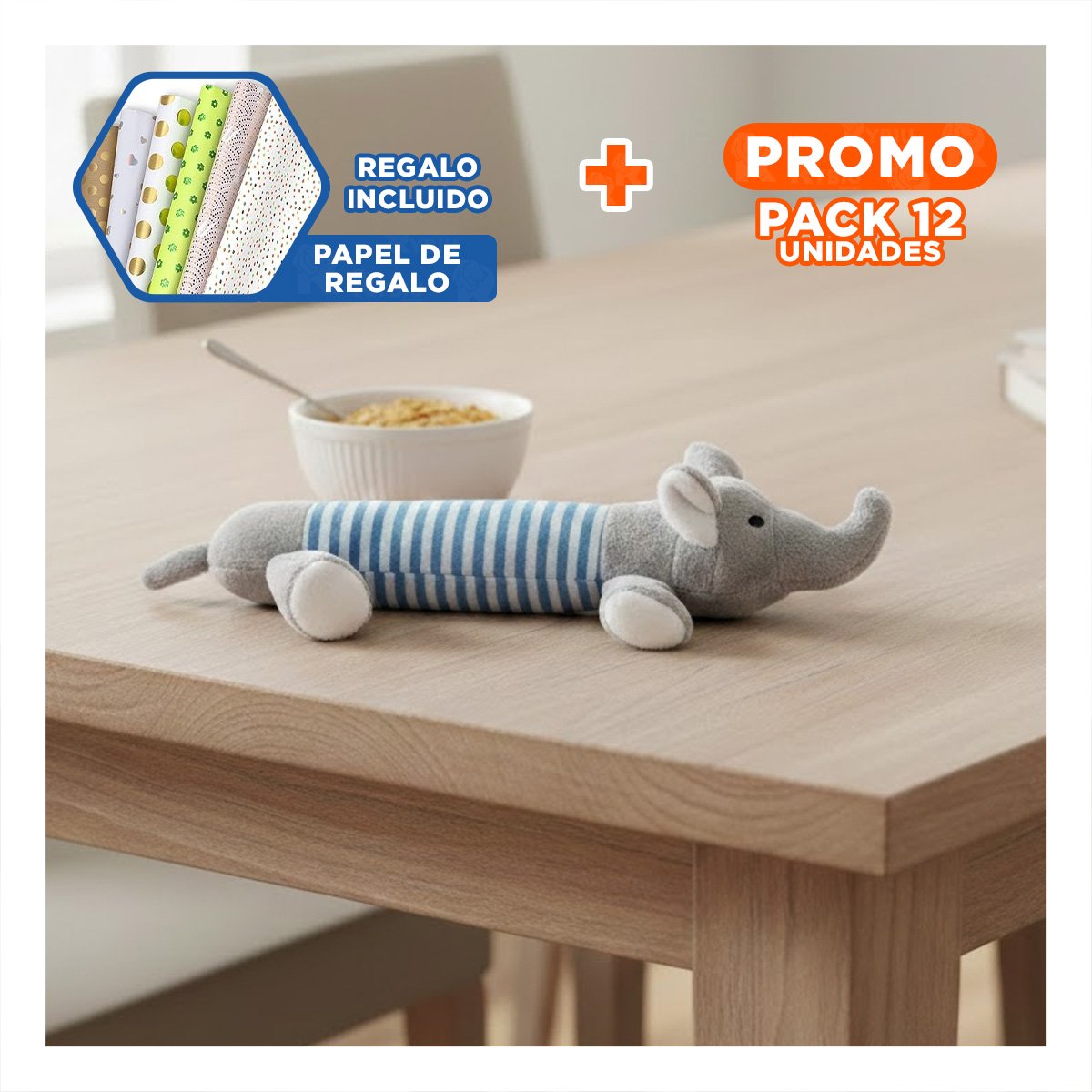 PACK12 AMIGO ELEFANTE PARA MASCOTAS Y DIVERSION PLOMO Y CELESTE Y+PAPEL REGALO - 1