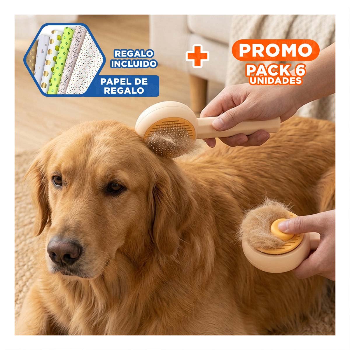 PACK6 APLICADOR MULTIFUNCIONAL QUE COMBINA MASAJE Y QUITA PELUSA NARANJA Y+REGALO STICKER - 1