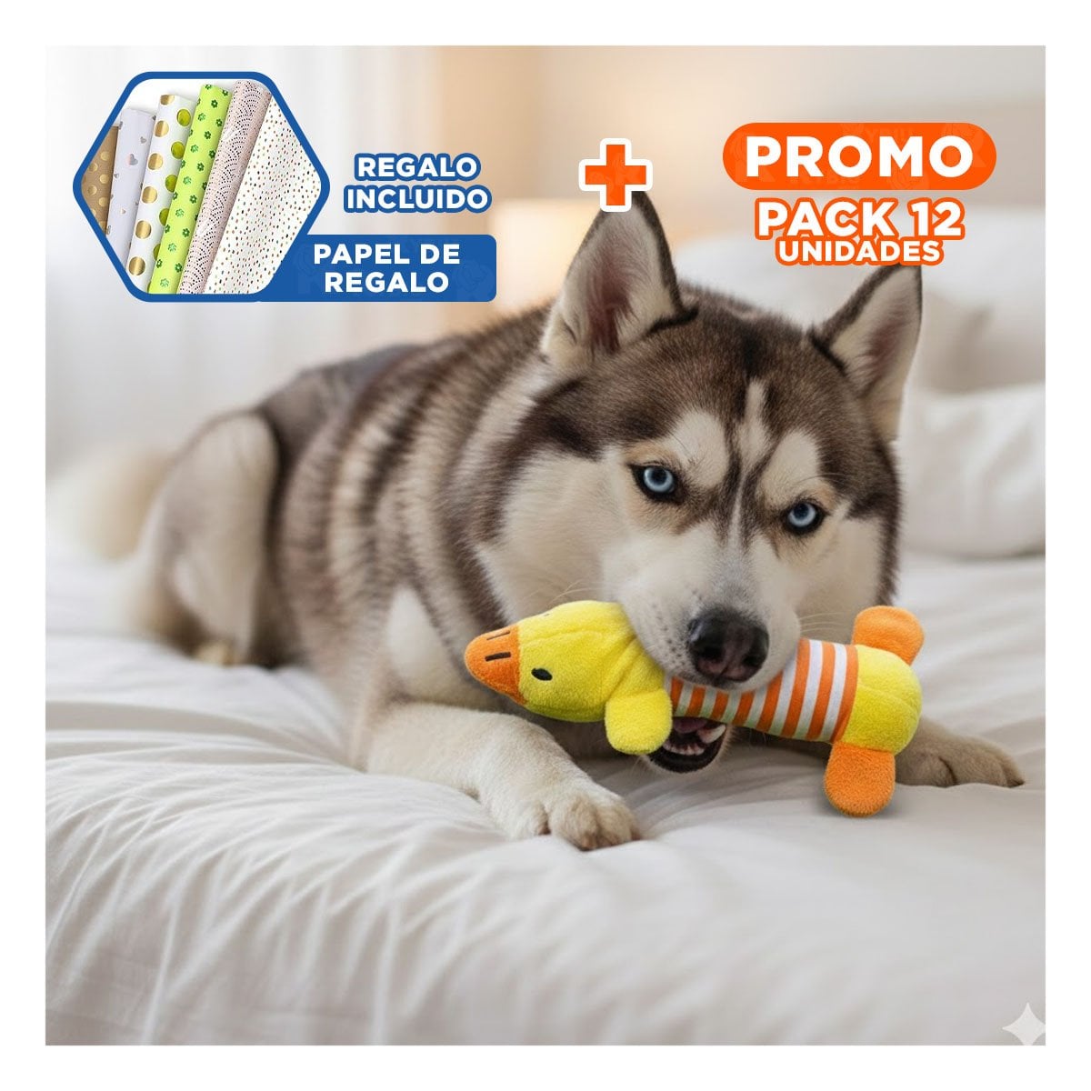 PACK12 ACCESORIO DE JUEGO PATO CON TELA SUAVE Y SONIDO AMARRILLO Y NARANJA Y+PAPEL REGALO - 1