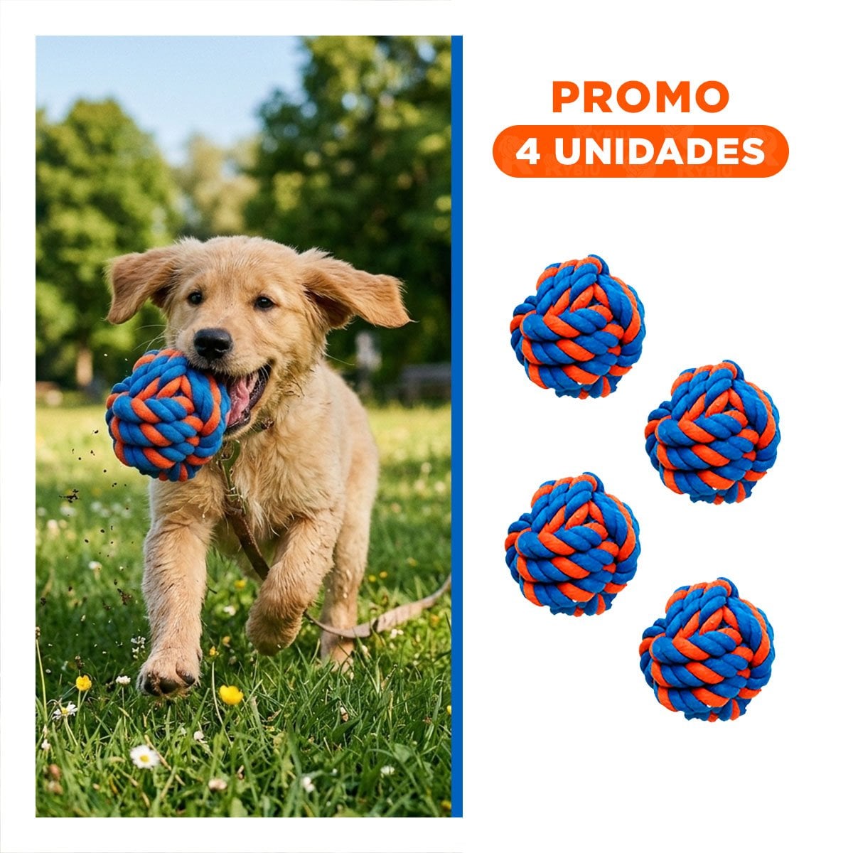 PACK4 BOLA DE SOGA TRENZADA QUE ESTIMULA FUERZA Y DIVERSION AZUL NARANJA Y+REGALO STICKER - 1