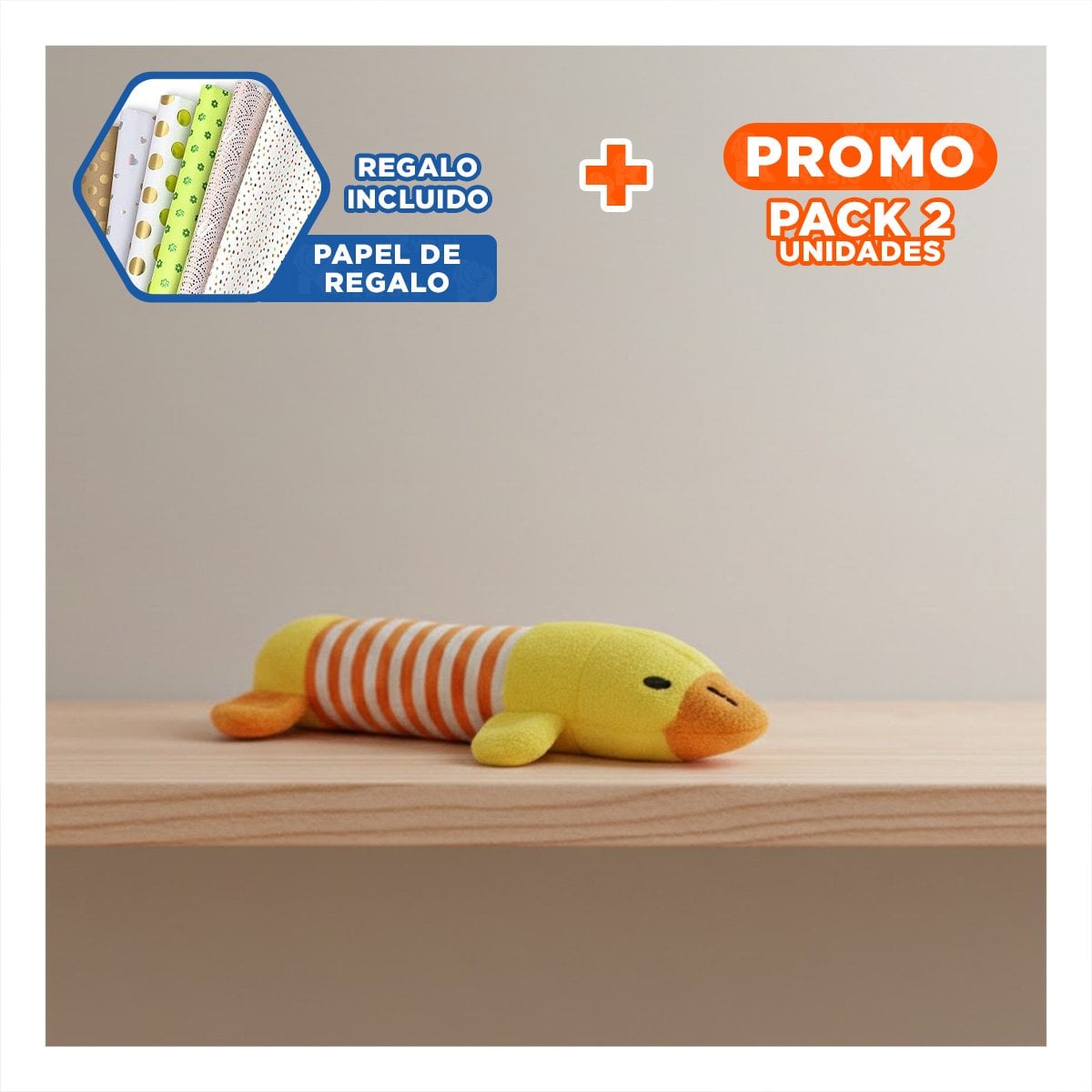 PACK2 ANIMAL PATO PARA MASCOTAS ACTIVAS Y ALEGRES AMARRILLO Y NARANJA Y+PAPEL REGALO - 1
