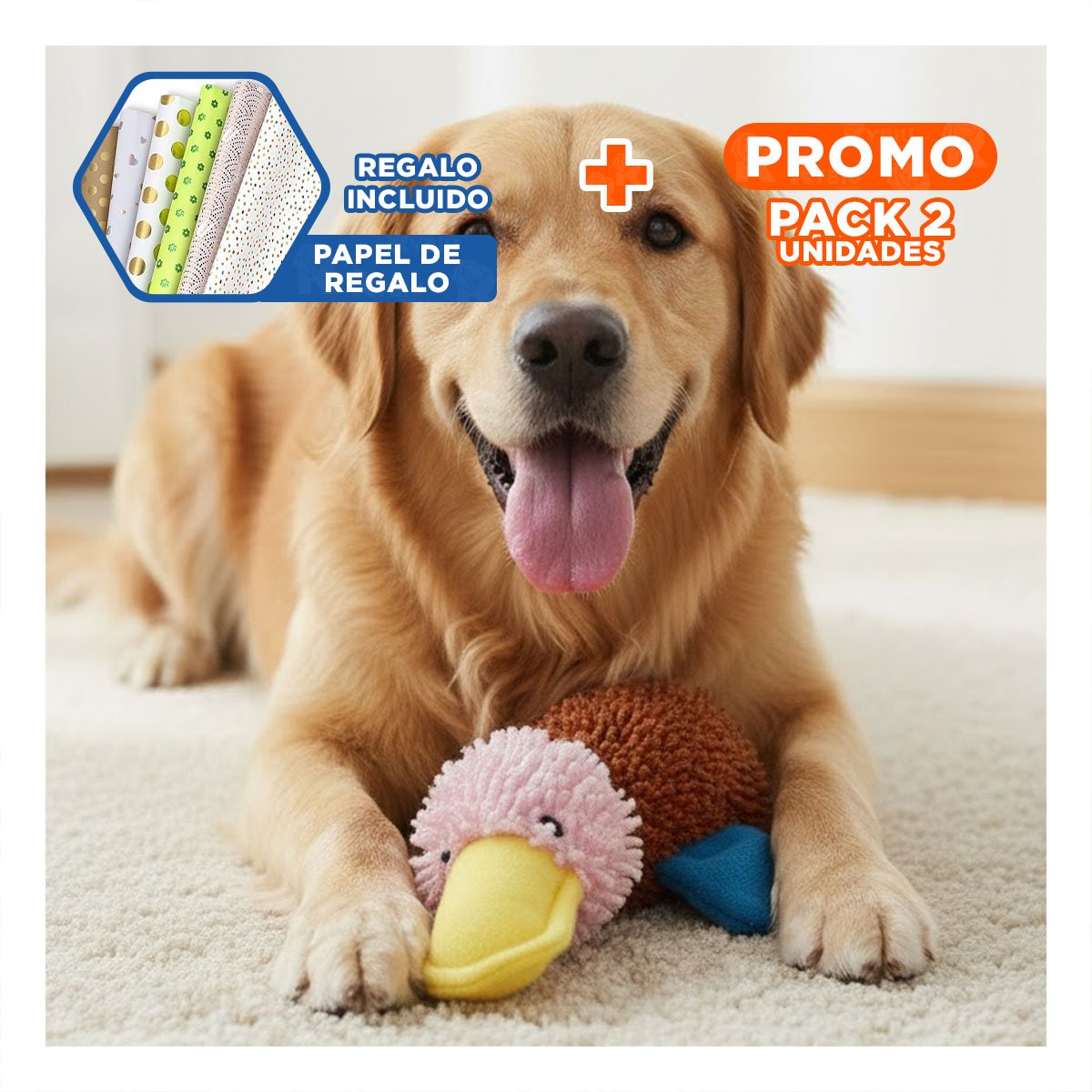PACK2 JUGUETE PATO BLANDO Y SEGURO PARA MASCOTAS MARRON ROSADO Y+PAPEL REGALO - 1