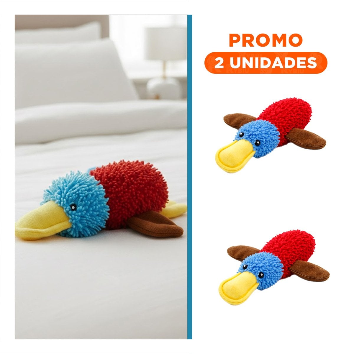 PACK2 JUGUETE PATO QUE MANTIENE ACTIVAS A LAS MASCOTAS ROJO CELESTE - 1