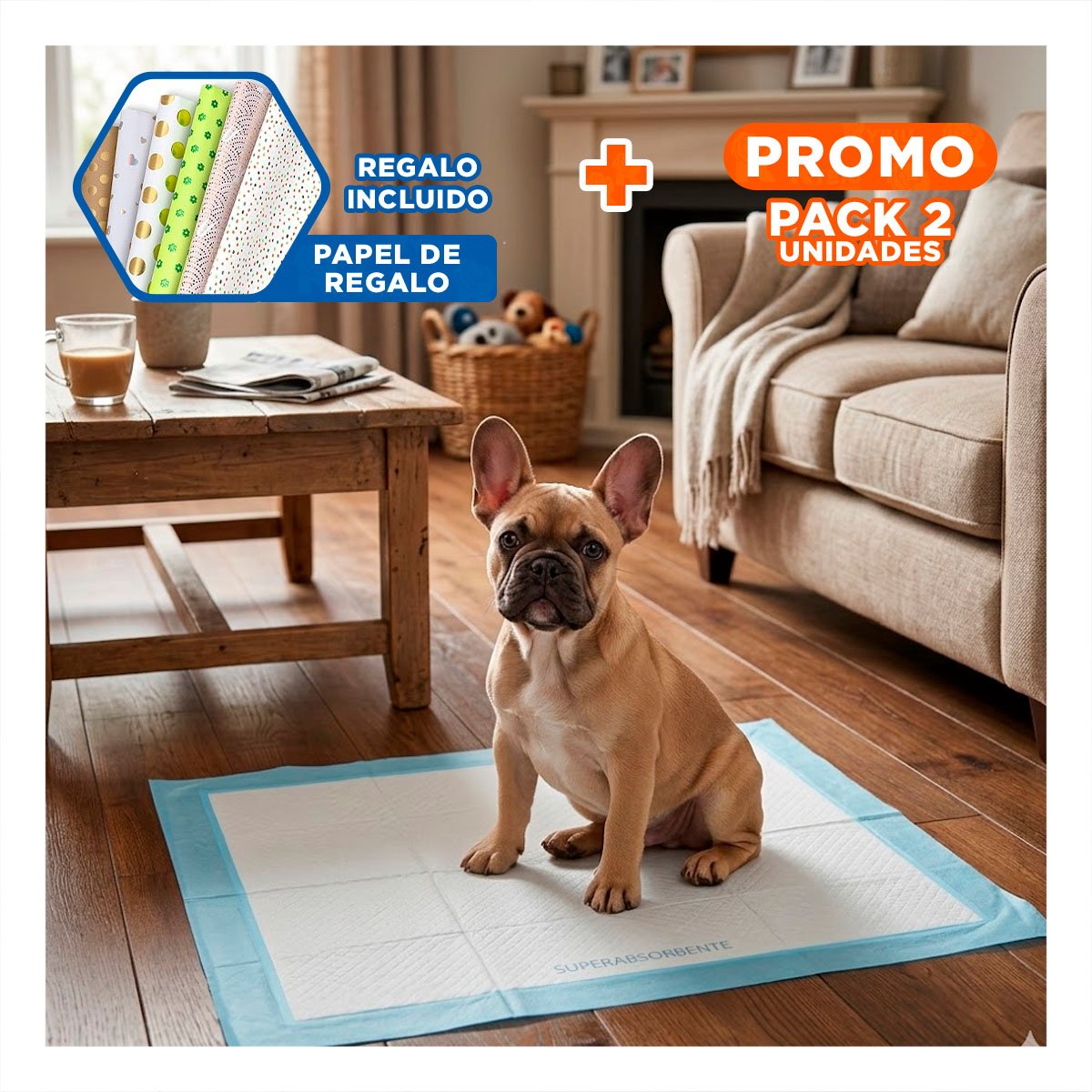 PACK2 OPCION DE PISO 45X60 TALLA M PARA PERROS USO DIARIO EN INTERIOR HOGAR Y+PAPEL REGALO - 1