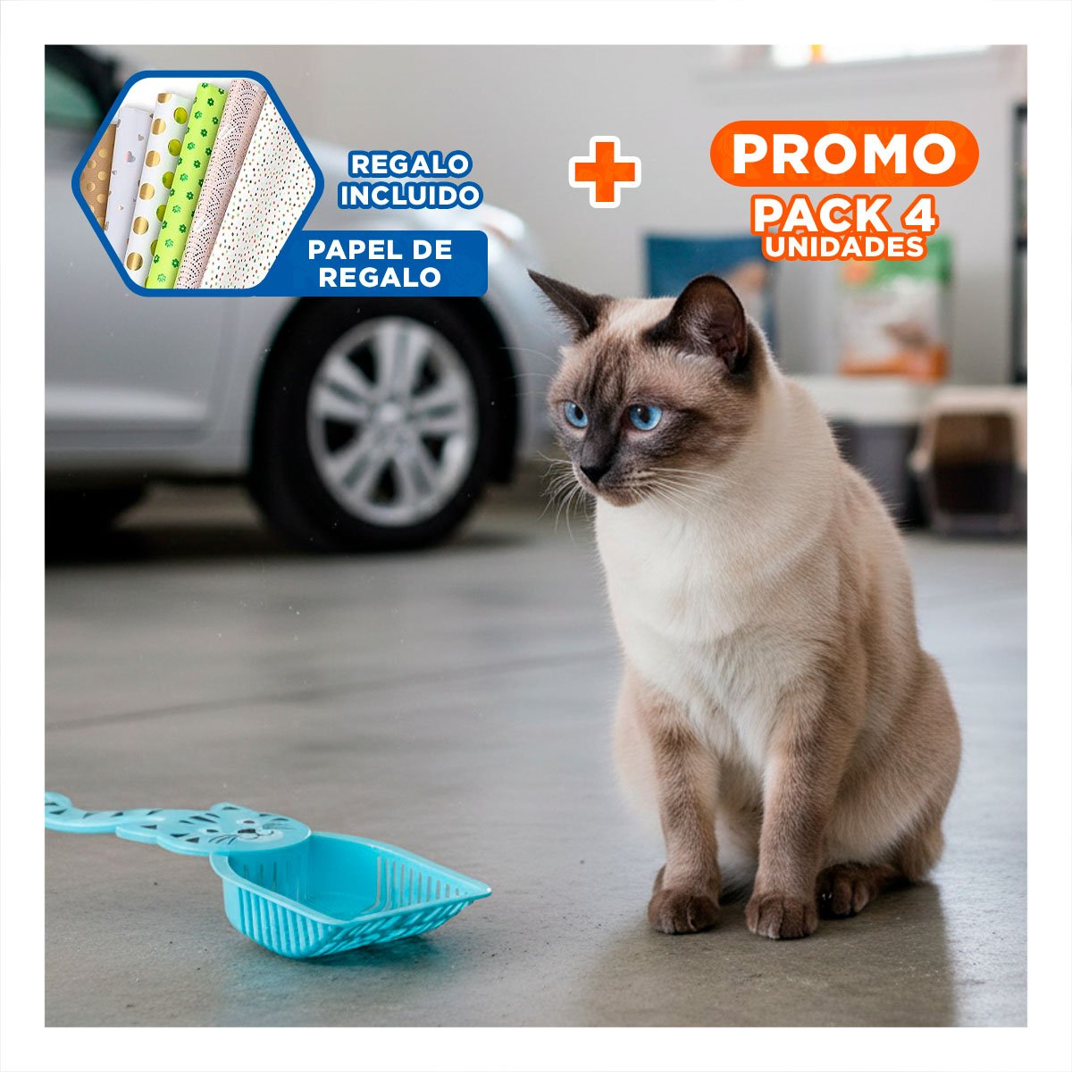 PACK4 UTENSILIO PLASTICO CARA DE GATO AZUL PARA JARDIN Y HOGAR FESTIVA Y+PAPEL REGALO - 1