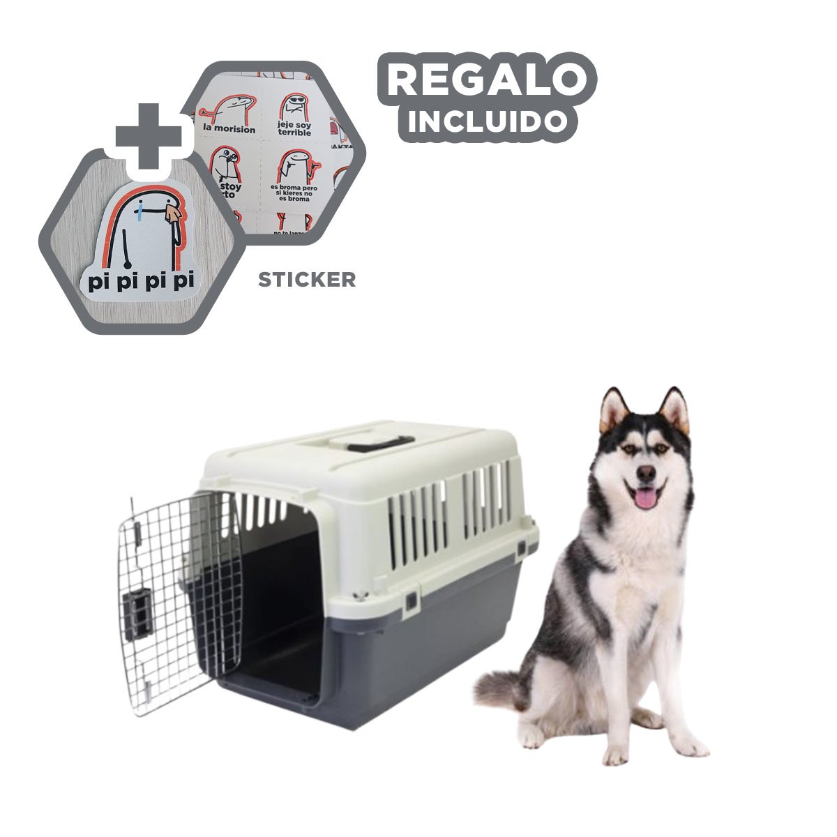 KENNEL QUE FACILITA VIAJES Y MANTIENE SEGURO A TU PERRO PLOMO OSCURO Y+REGALO STICKER - 1