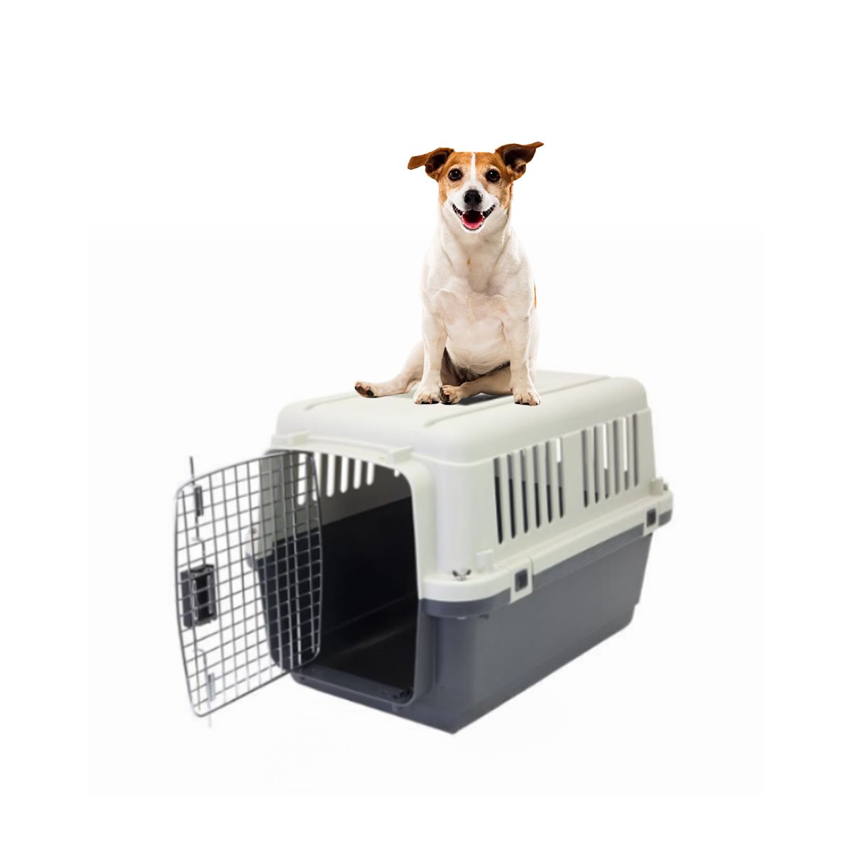 KENNEL QUE FACILITA VIAJES Y MANTIENE SEGURO A TU PERRO PLOMO OSCURO Y+REGALO STICKER - 3