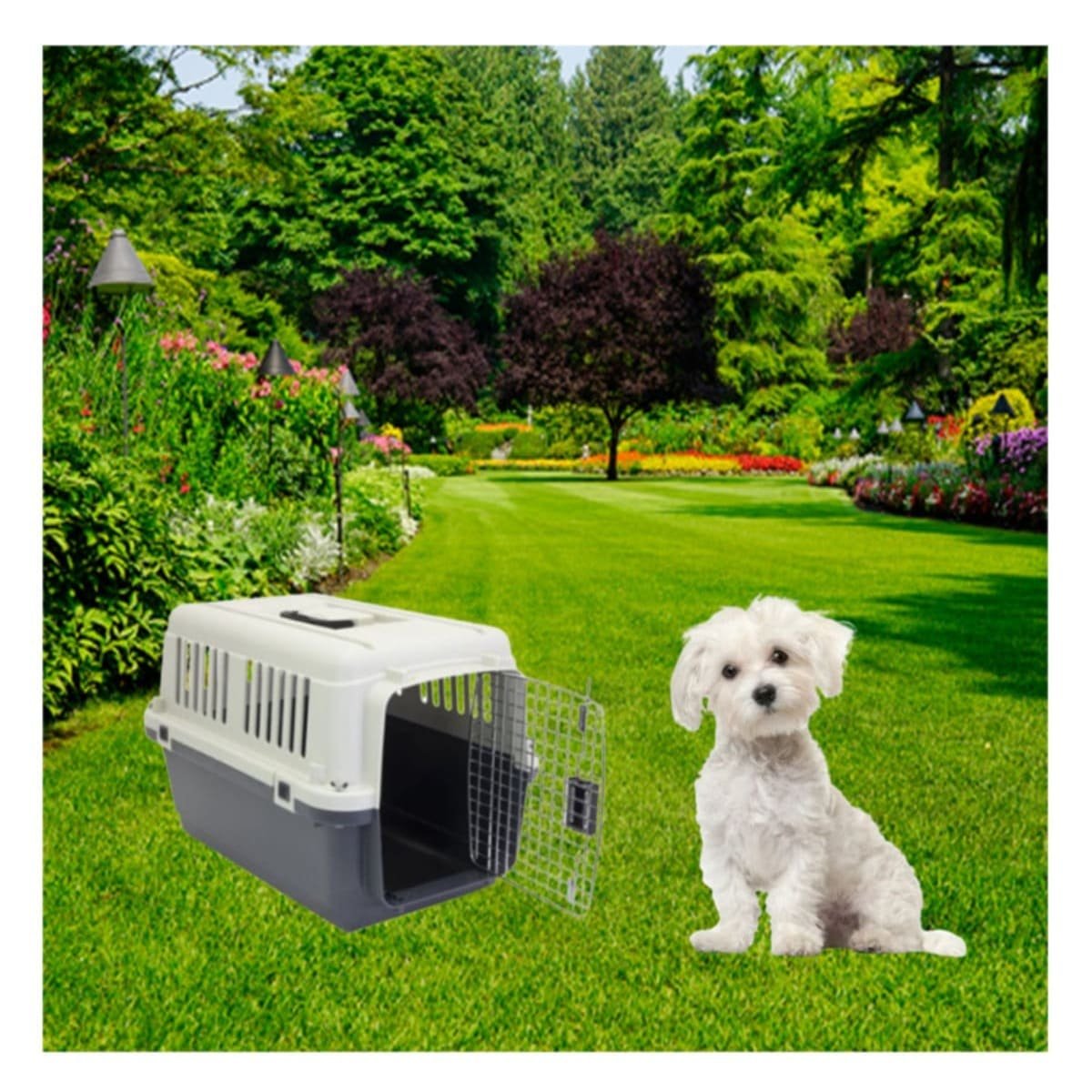 KENNEL QUE FACILITA VIAJES Y MANTIENE SEGURO A TU PERRO PLOMO OSCURO Y+REGALO STICKER - 5