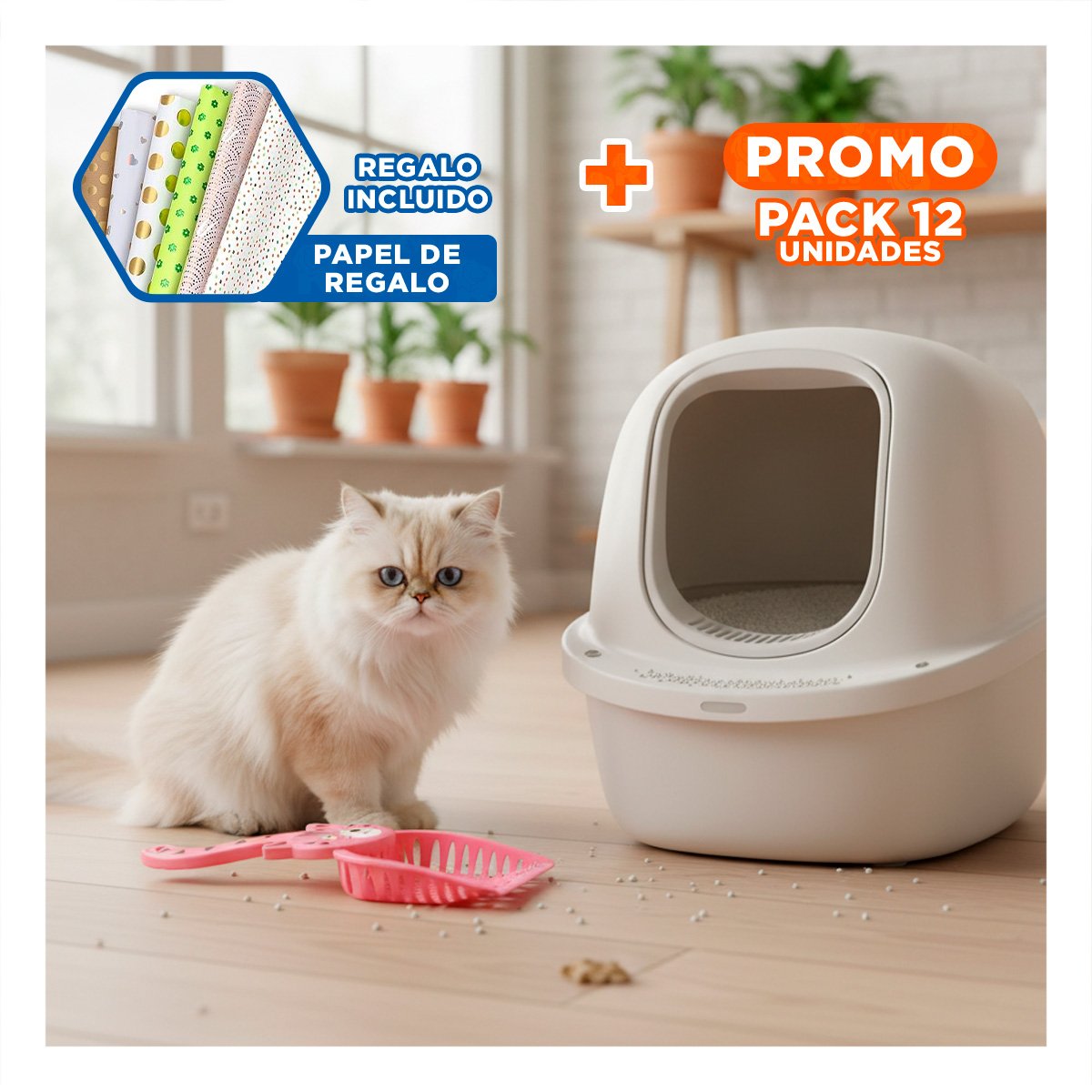PACK12 CUBETA CARA DE GATO ROSADO PARA HOGAR Y JARDIN CASA NAVIDAD Y+PAPEL REGALO - 1