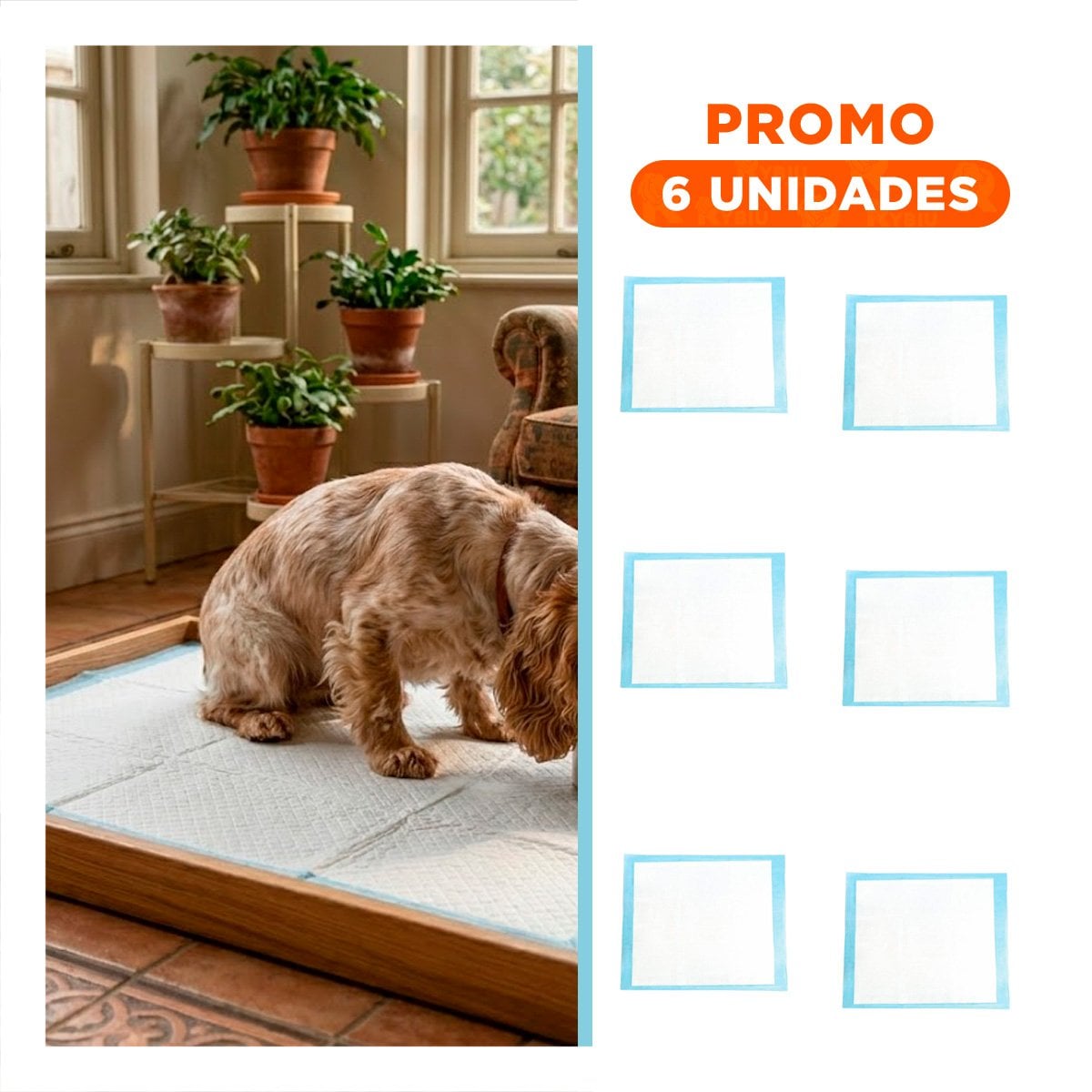 PACK6 TAPETE DE PISO 60X60 TALLA L CELESTE PARA MASCOTAS USO DIARIO EN CASA - 1