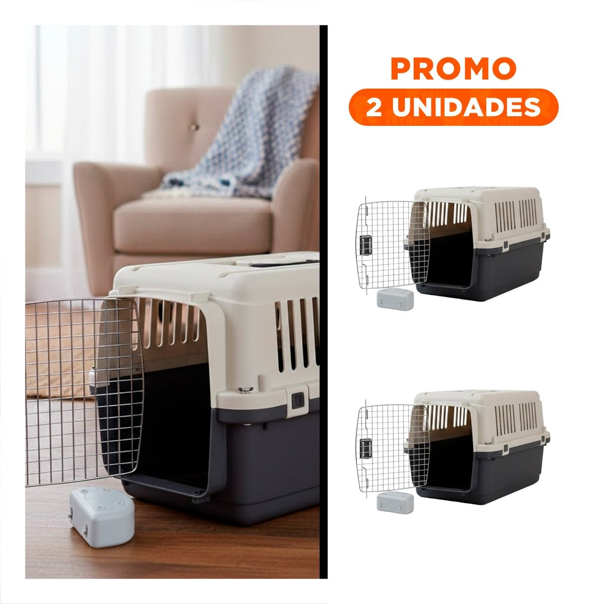 PACK2 CAJA DE VIAJE QUE MANTIENE SEGURO Y CONFORTABLE A TU PERRO PLOMO OSCURO - 1