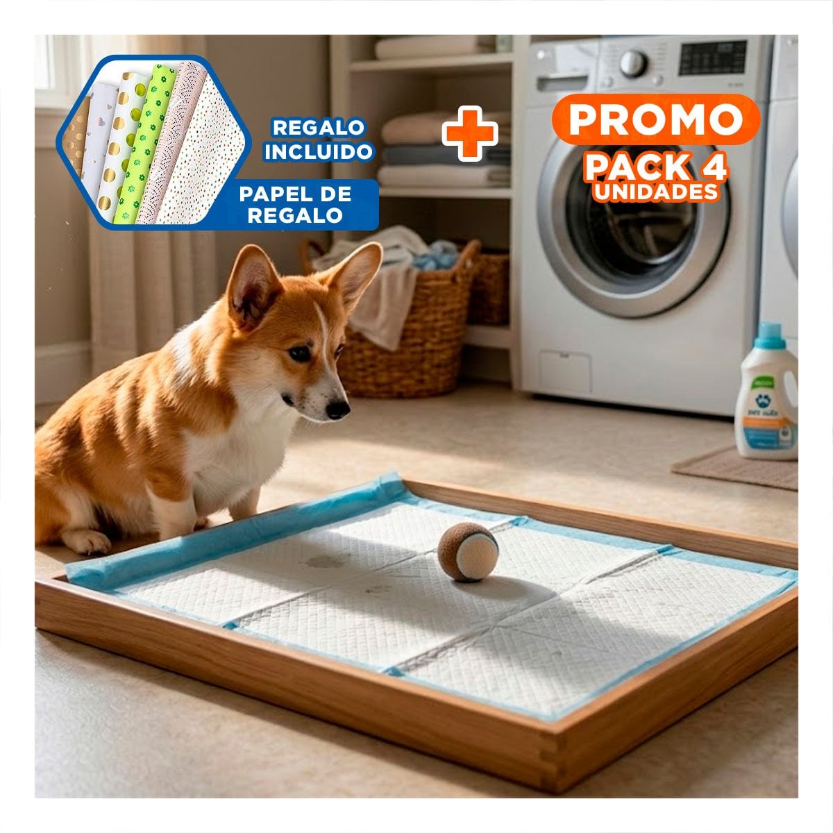 PACK4 IMPLEMENTO DE PISO 60X60 TALLA L CELESTE PARA MASCOTAS USO DIARIO EN CASA Y+PAPEL REGALO - 1