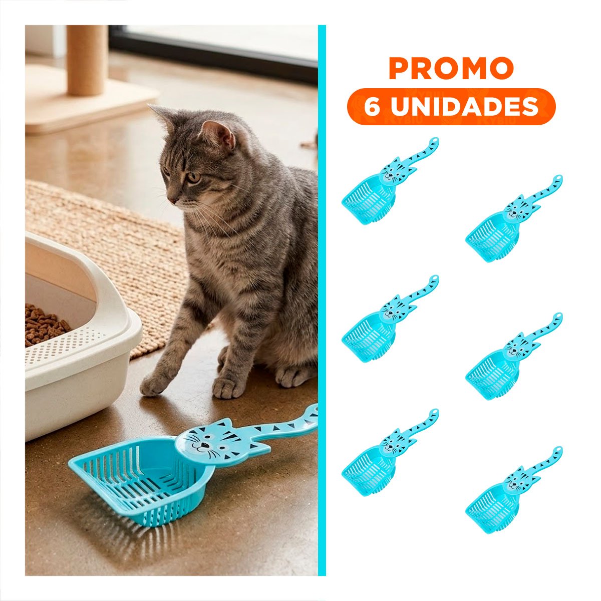 PACK6 UTENSILIO RESISTENTE CARA DE GATO AZUL PARA JARDIN Y HOGAR FESTIVO - 1
