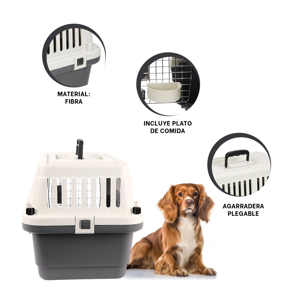 CONTENEDOR DE MASCOTAS QUE FACILITA VIAJES Y TRANSPORTE PLOMO OSCURO - 3