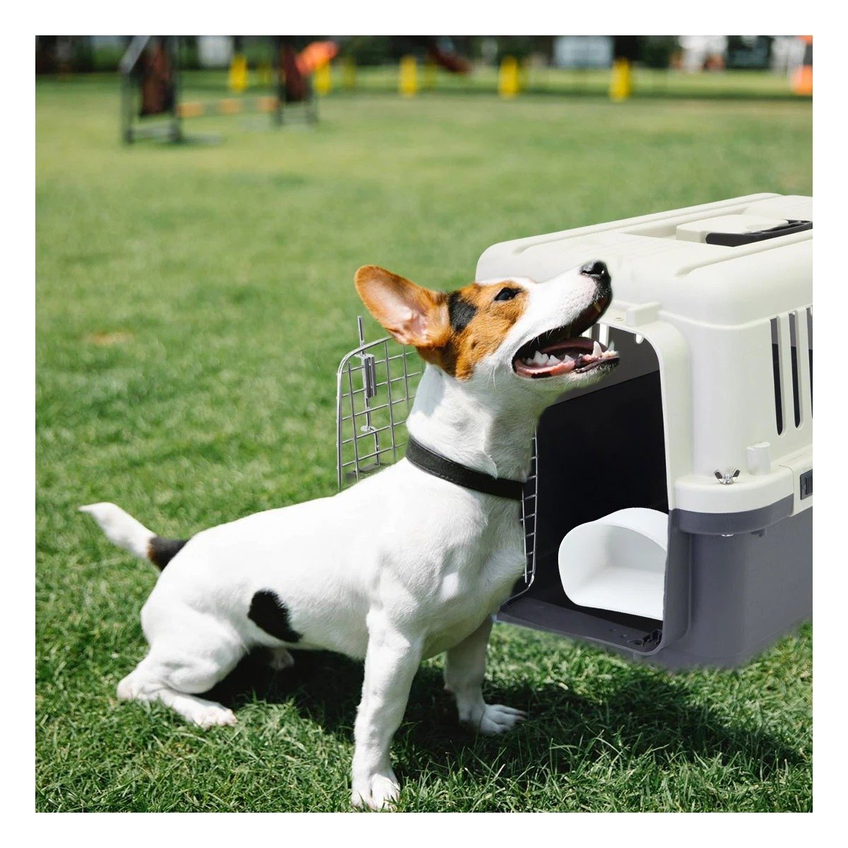 KENNEL DE VIAJE PARA MASCOTAS QUE ASEGURA CONFORT PLOMO OSCURO Y+LIGAS REGALO - 2