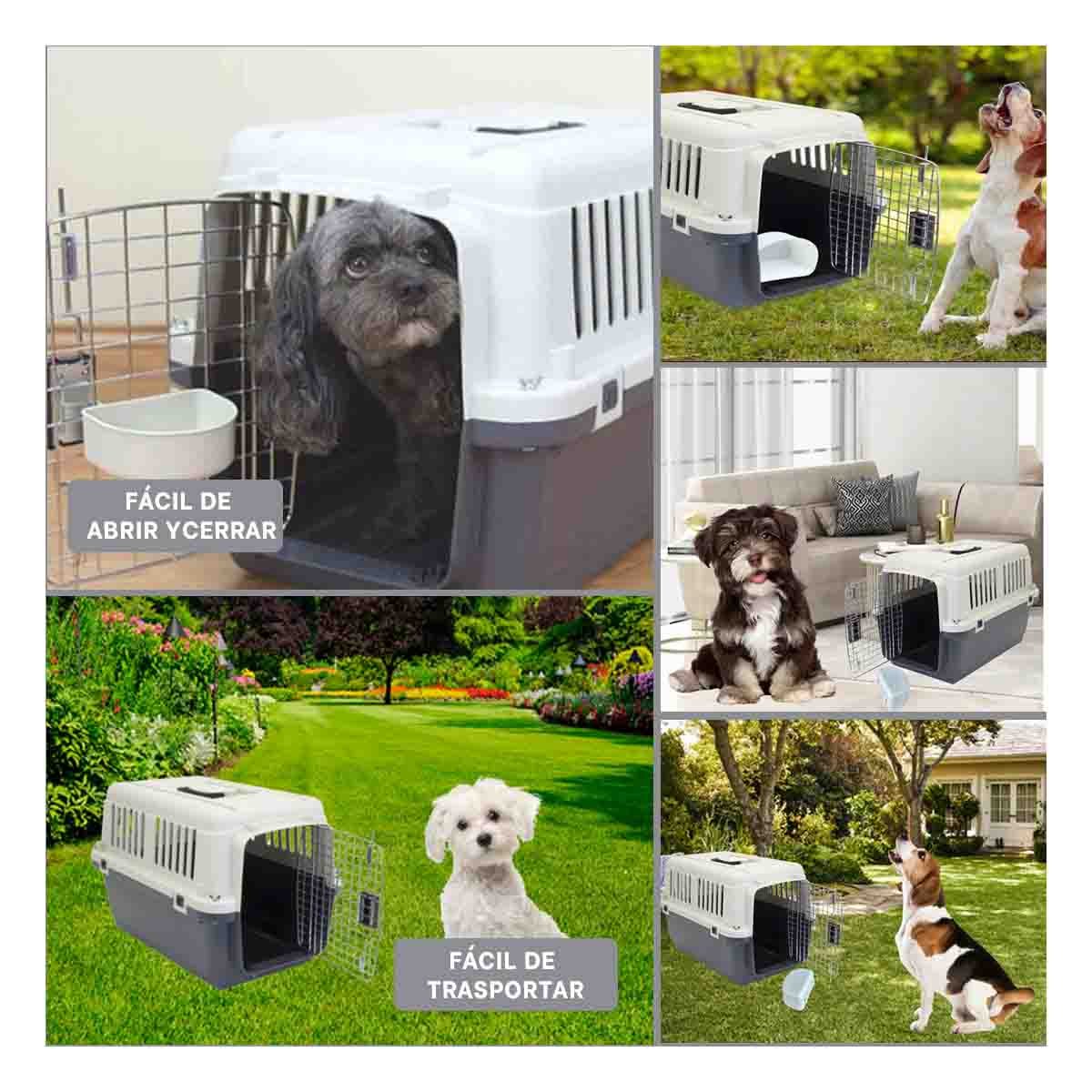 KENNEL DE VIAJE PARA MASCOTAS QUE ASEGURA CONFORT PLOMO OSCURO Y+LIGAS REGALO - 5