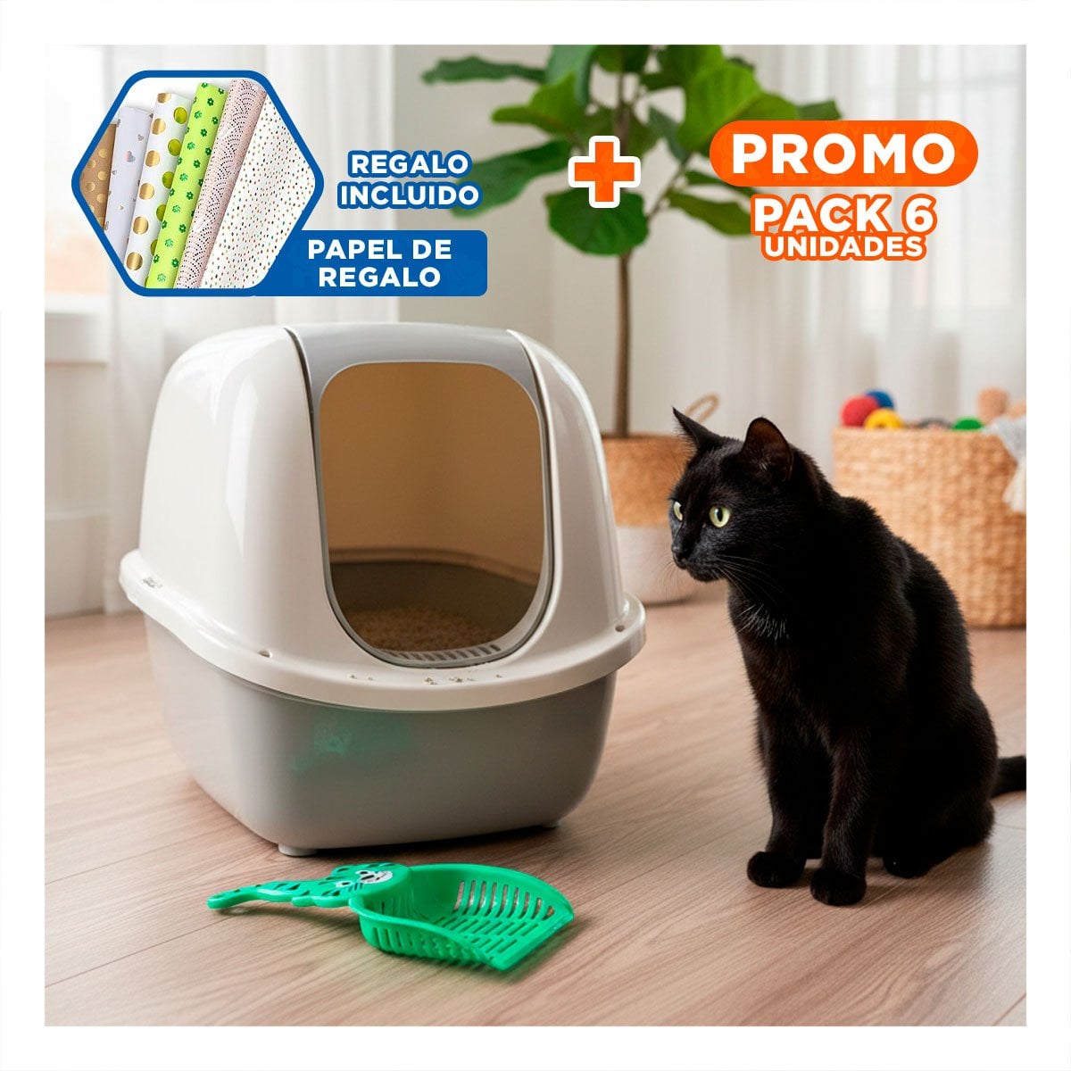 PACK6 PALA CARA DE GATO VERDE PARA JARDIN Y DECORACION NAVIDAD CASA Y+PAPEL REGALO - 1