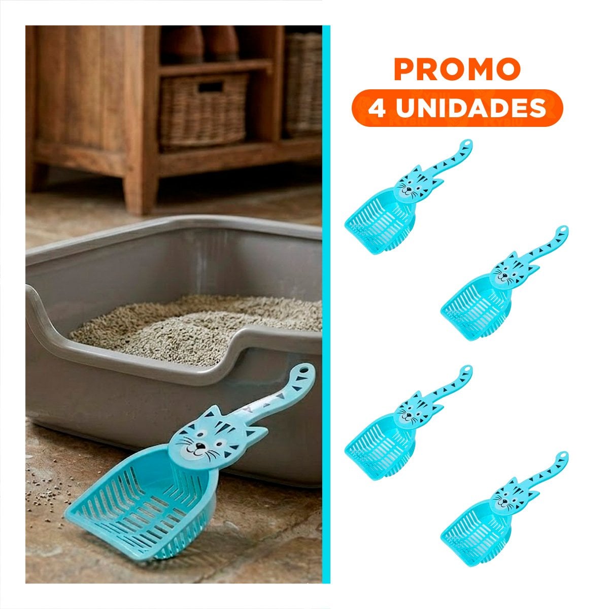 PACK4 UTENSILIO MULTIUSO CARA DE GATO AZUL PARA CASA Y LIMPIEZA BLANCO Y+REGALO STICKER - 1