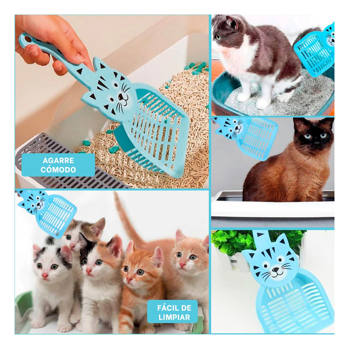 PACK4 UTENSILIO MULTIUSO CARA DE GATO AZUL PARA CASA Y LIMPIEZA BLANCO Y+REGALO STICKER - 2