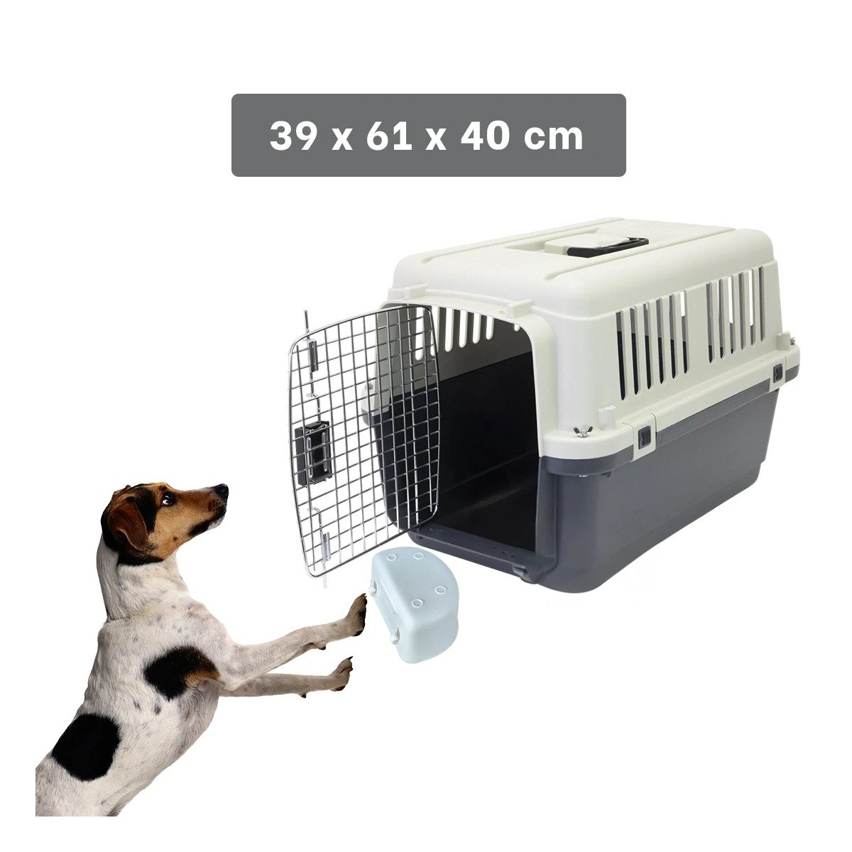 KENNEL QUE PROTEGE Y FACILITA TRANSPORTE DE MASCOTAS PLOMO OSCURO Y+POST IT - 4