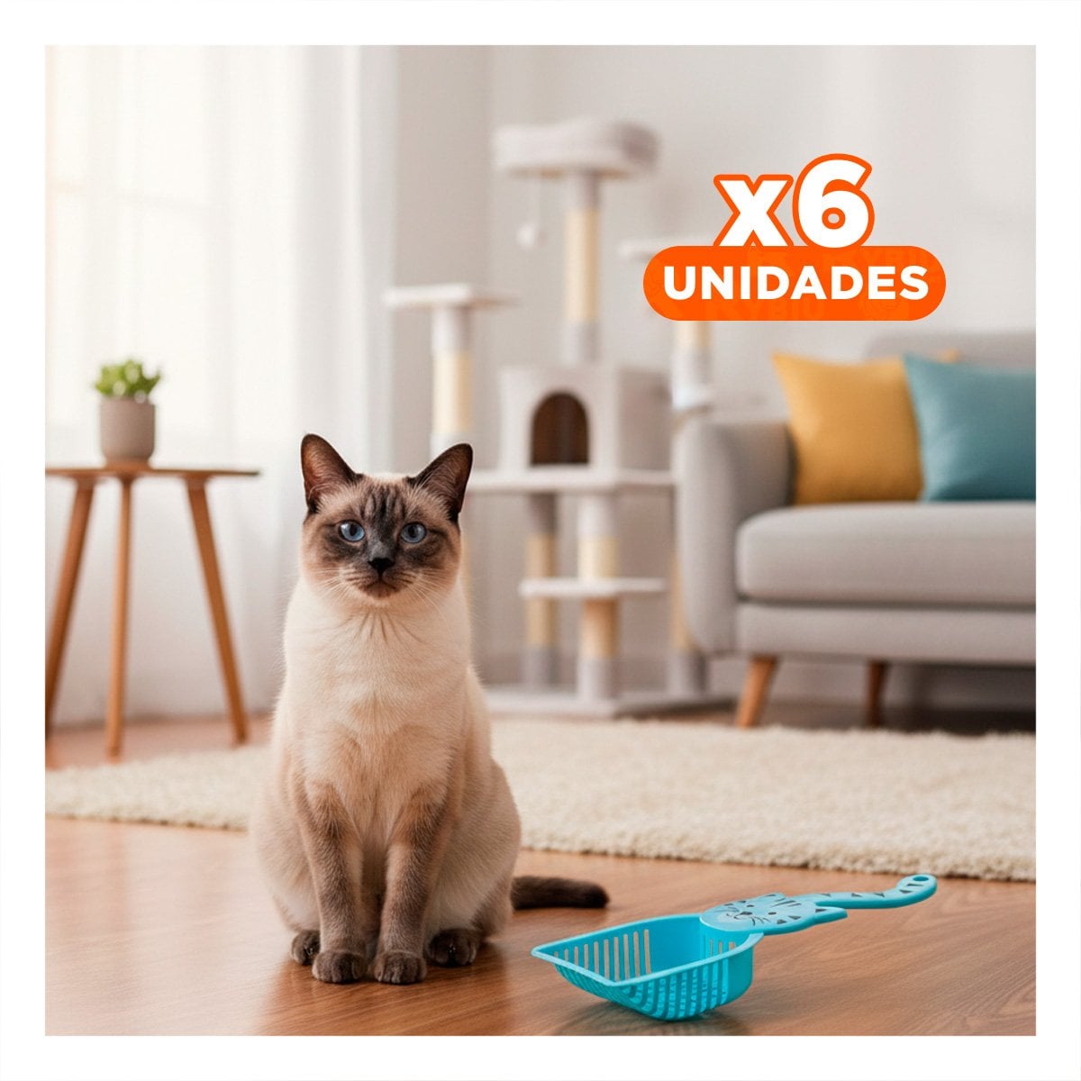 PACK6 PALA PORTATIL CARA DE GATO AZUL PARA LIMPIEZA Y CASA BLANCO Y+REGALO STICKER - 1