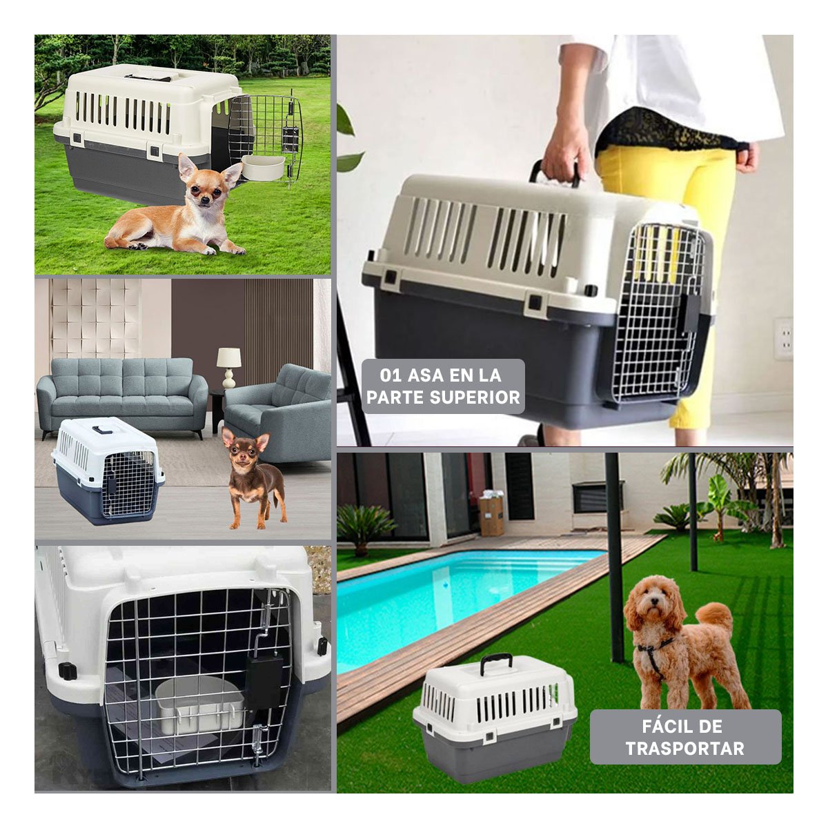 CONTENEDOR QUE FACILITA TRANSPORTE Y CONFORT DE MASCOTAS PLOMO OSCURO Y+POST IT - 5