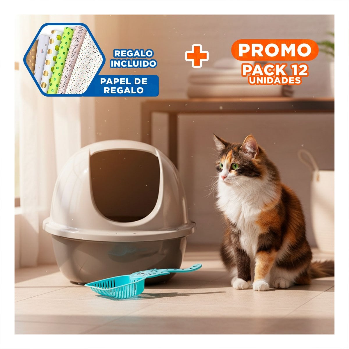 PACK12 ESPATULA PORTATIL CARA DE GATO AZUL PARA LIMPIEZA Y CASA BLANCO Y+PAPEL REGALO - 1