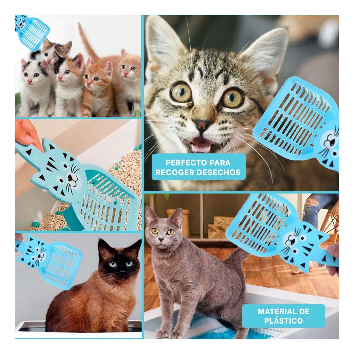 PACK12 ESPATULA PORTATIL CARA DE GATO AZUL PARA LIMPIEZA Y CASA BLANCO Y+PAPEL REGALO - 2