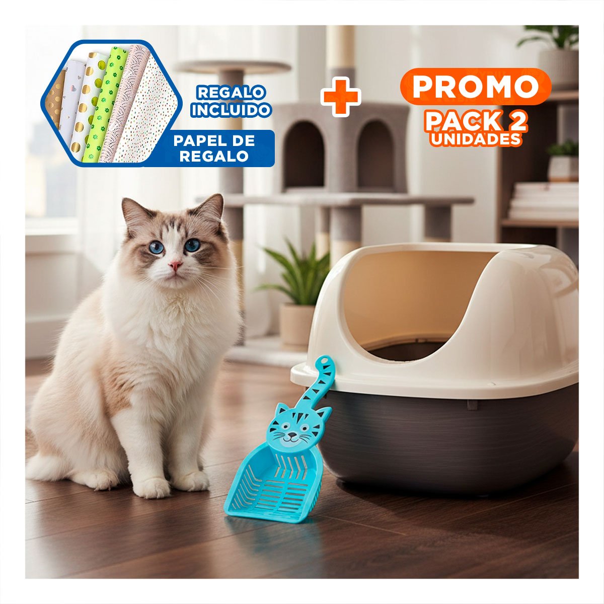 PACK2 HERRAMIENTA RESISTENTE CARA DE GATO AZUL PARA CASA Y JARDIN BLANCO Y+PAPEL REGALO - 1