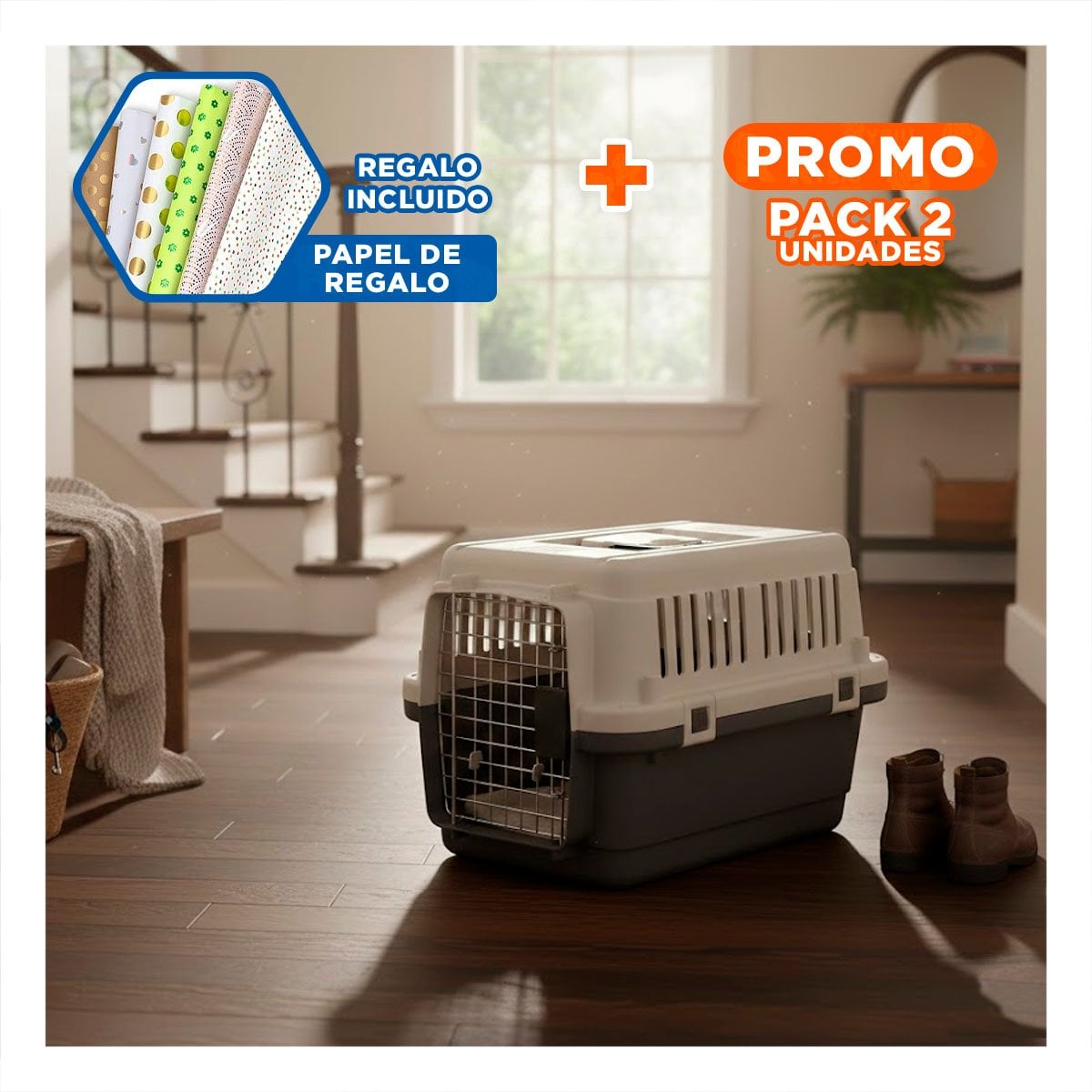 PACK2 MALETA CON VENTILACION Y SEGURIDAD PARA TU PERRO PLOMO OSCURO Y+PAPEL REGALO - 1