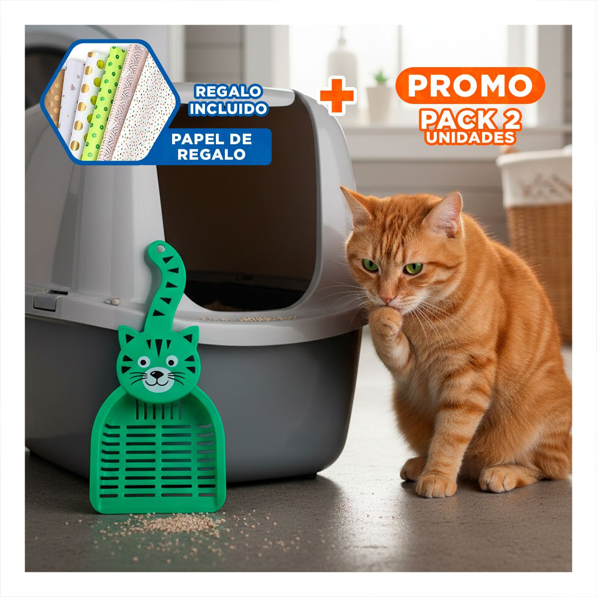 PACK2 ESPATULA CARA DE GATO VERDE PARA JARDIN Y DECORACION NAVIDAD CASA Y+PAPEL REGALO - 1