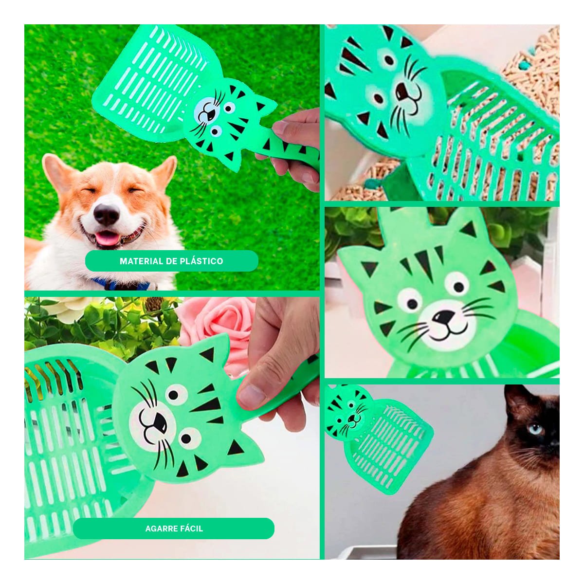 PACK2 ESPATULA CARA DE GATO VERDE PARA JARDIN Y DECORACION NAVIDAD CASA Y+PAPEL REGALO - 3