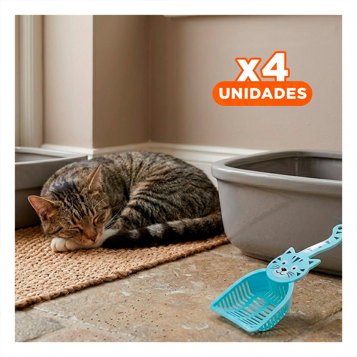 PACK4 UTENSILIO JARDINERO CARA DE GATO AZUL PARA CASA Y LIMPIEZA BLANCO - 1