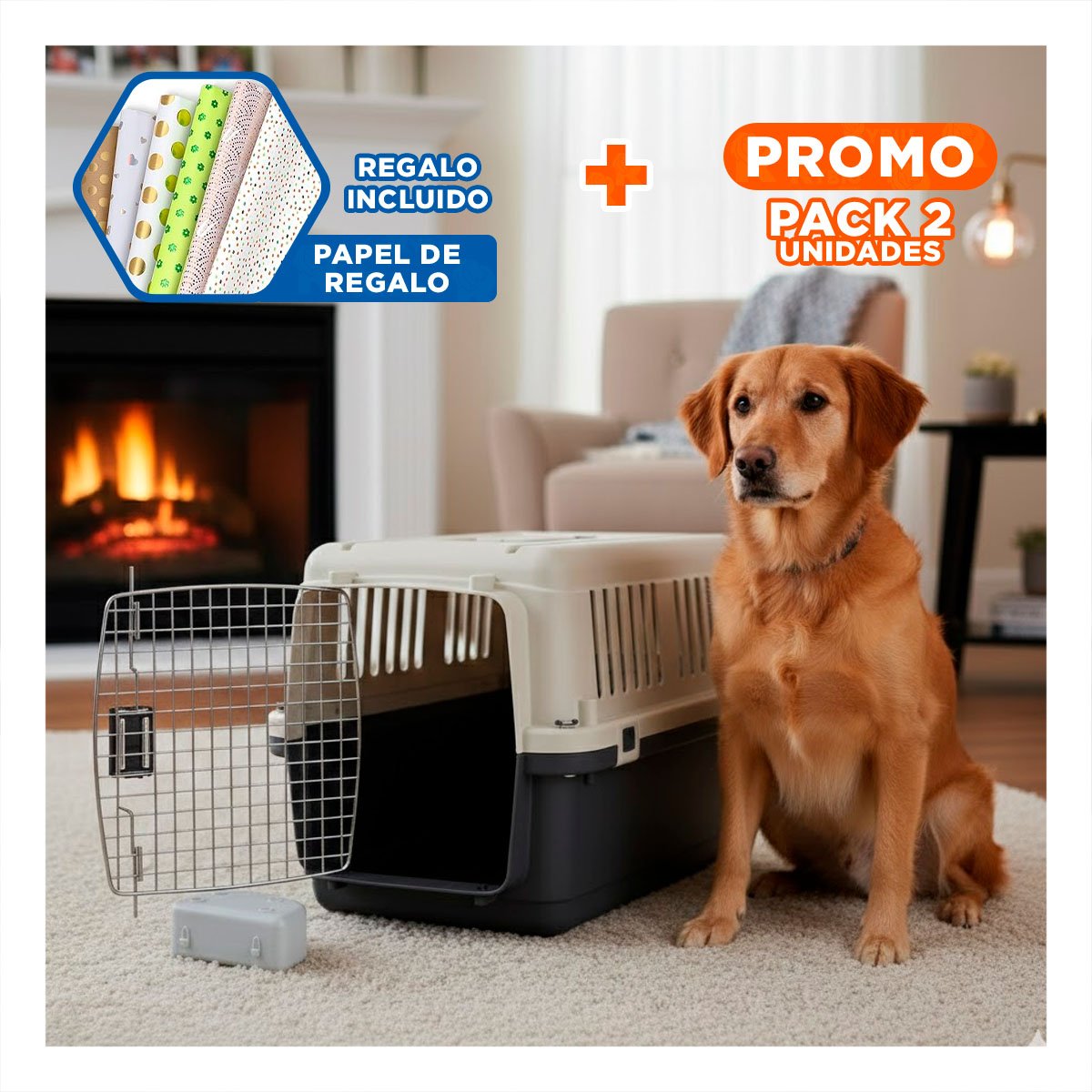 PACK2 CAJA DE VIAJE PARA MASCOTAS CON VENTANAS DE AIRE PLOMO OSCURO Y+PAPEL REGALO - 1