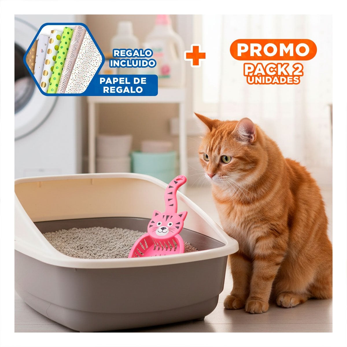 PACK2 CUBETA CARA DE GATO ROSADO PARA HOGAR Y JARDIN CASA FESTIVO Y+PAPEL REGALO - 1