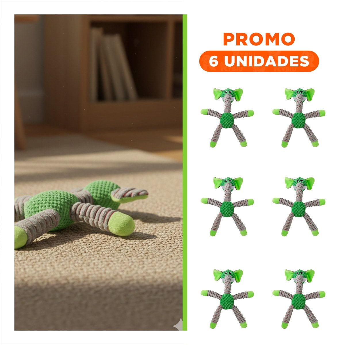 PACK6 SUAVE DE PELUCHE CON PATAS LARGAS VERDE - 1