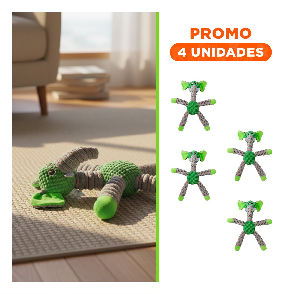 PACK4 SUAVE ELEFANTE PARA MASCOTAS CON SONIDO VERDE Y+REGALO STICKER - 1