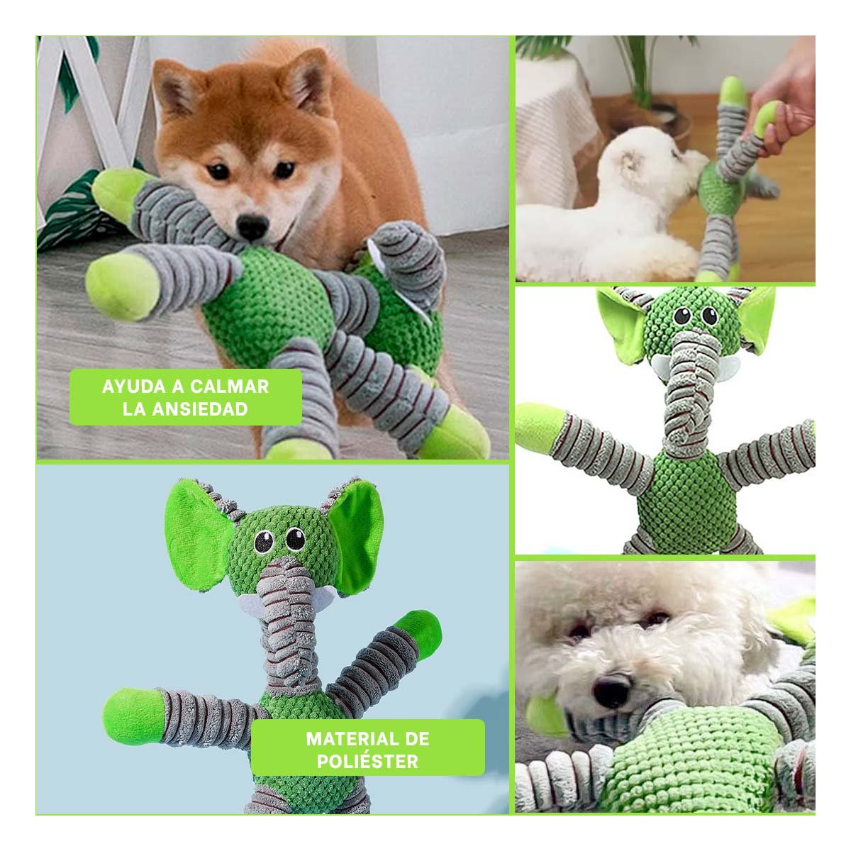 PACK4 SUAVE ELEFANTE PARA MASCOTAS CON SONIDO VERDE Y+REGALO STICKER - 2