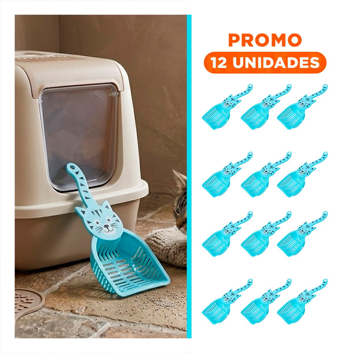 PACK12 HERRAMIENTA PORTATIL CARA DE GATO AZUL PARA HOGAR Y JARDIN BLANCO Y+REGALO STICKER - 1