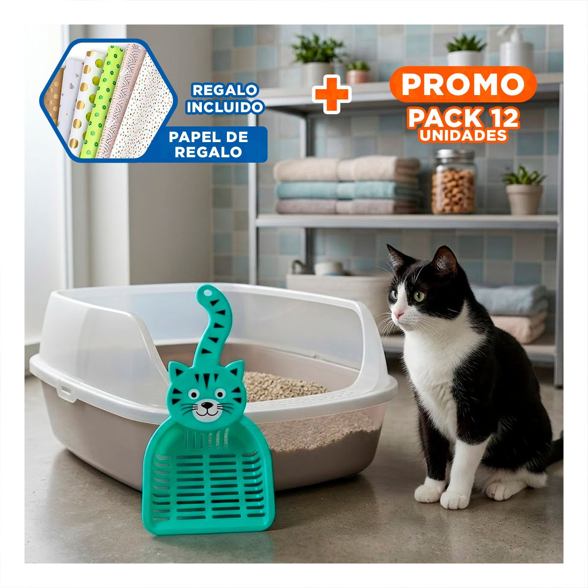 PACK12 PALETA CARA DE GATO VERDE PARA JARDIN Y DECORACION NAVIDAD CASA Y+PAPEL REGALO - 1