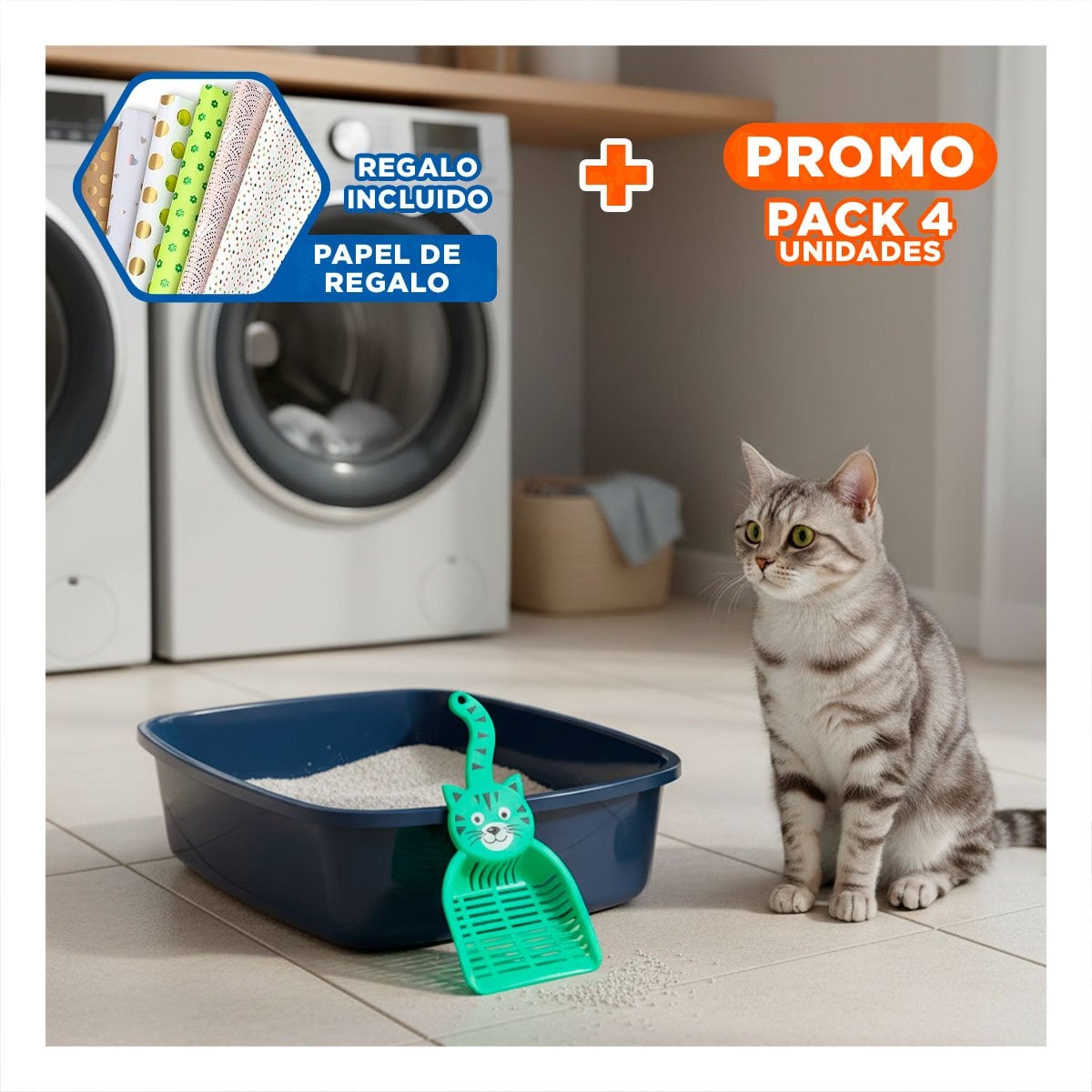 PACK4 UTENSILIO CARA DE GATO VERDE PARA JARDIN Y DECORACION NAVIDAD CASA Y+PAPEL REGALO - 1