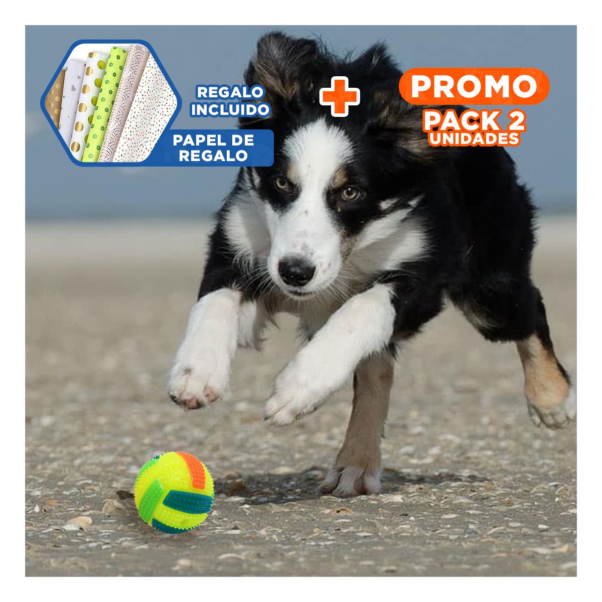 PACK2 JUGUETE INTERACTIVO CON RAYAS Y LUCES PARA DIVERSION AMARILLO Y+PAPEL REGALO - 1
