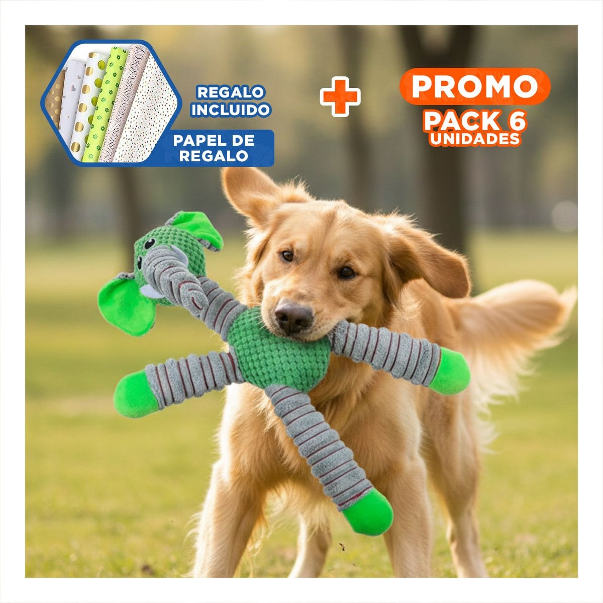 PACK6 SUAVE INTERACTIVO EN FORMA DE ELEFANTE VERDE Y+PAPEL REGALO - 1