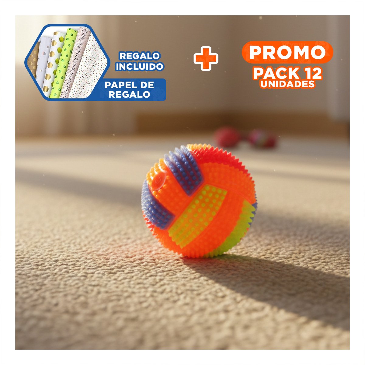 PACK12 APARATO PARA ESTIMULAR JUEGOS Y ACTIVIDAD EN CASA NARANJA Y+PAPEL REGALO - 1